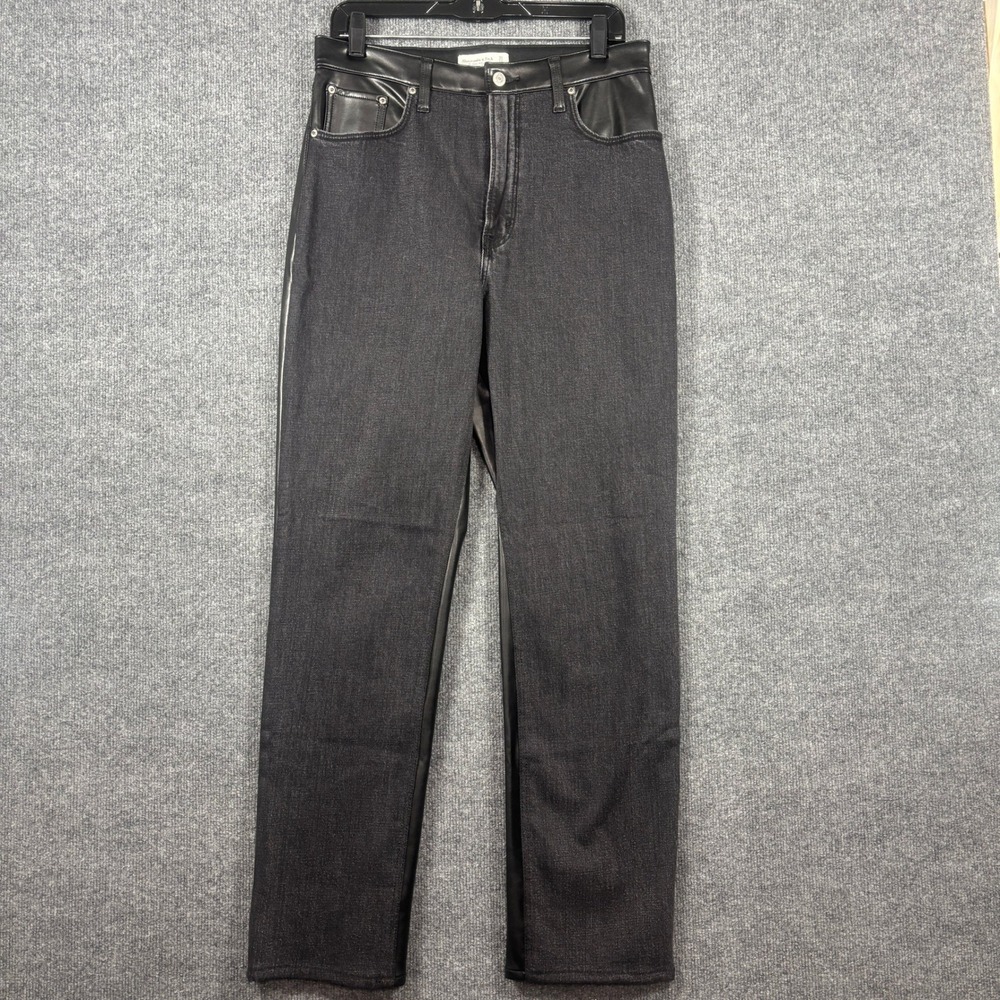 Abercrombie Ankle Straight Womens 31/12XL (Fits 32x30) Faux Leather Black Jeans